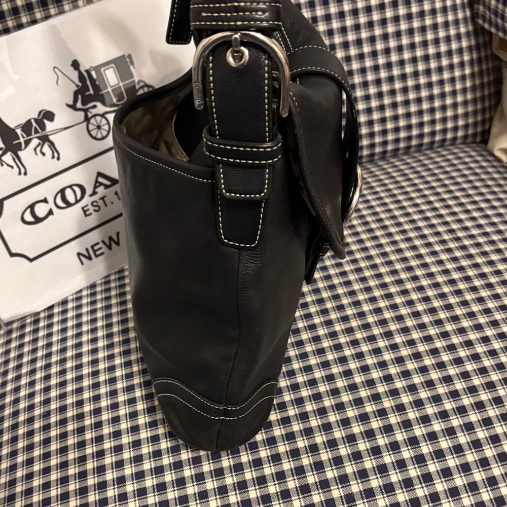 Coach SoHo vintage Black Leather saddle messenger flap Bag - Picture 7 of 14